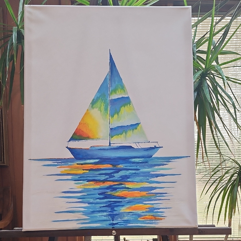 Vibrant Nautical Canvas Art with Sailboat Design
